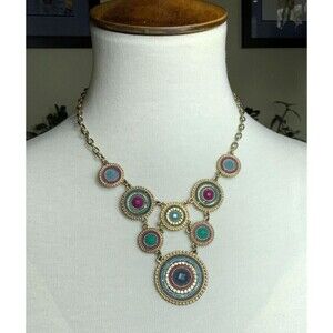 Multicolor and Goldtone Necklace with Medallions